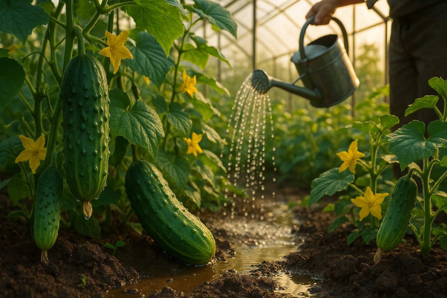 Огурцы в теплице, полив огурцов