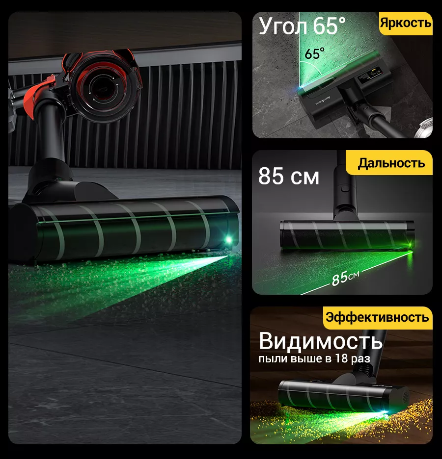 Зелёная подсветка для обнаружения пыли Deerma DEM-T50W