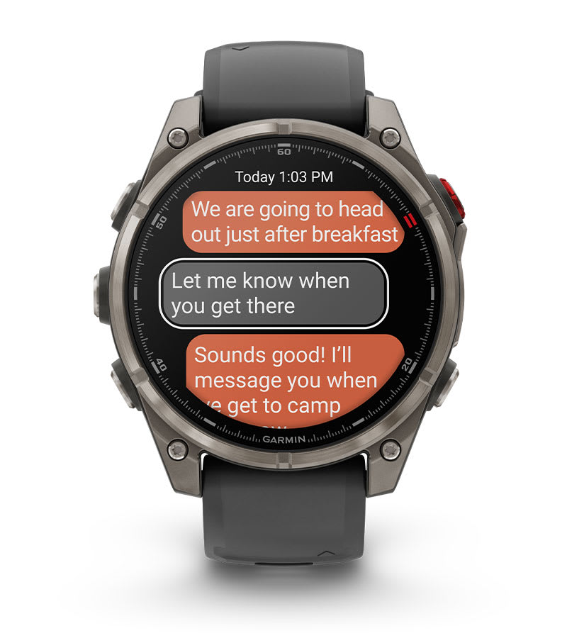 Умные часы Garmin Fenix 8 PRO, 47 мм, AMOLED, Sapphire, Carbon grey DLC titanium with Chestnut leather band: СПУТНИКОВЫЕ СООБЩЕНИЯ