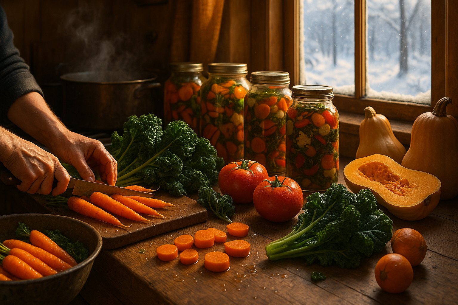 Банка с овощным ассорти Огород на зиму: яркие помидоры, огурцы, сладкий перец и цветная капуста