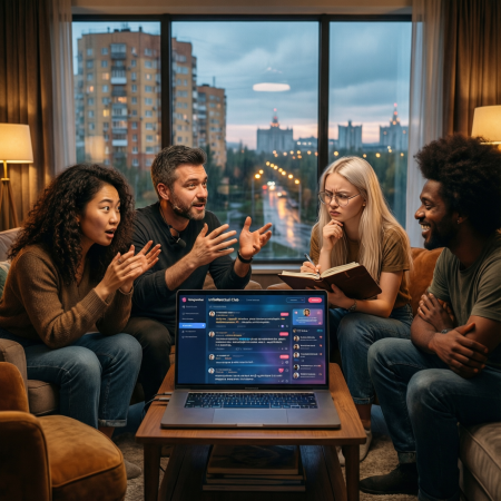 <img src="izhevsk-self-development-intellectual-club.jpg" alt="People in Izhevsk engaged in online intellectual club discussion, experiencing personal development and self-transformation in the Udmurt Republic">