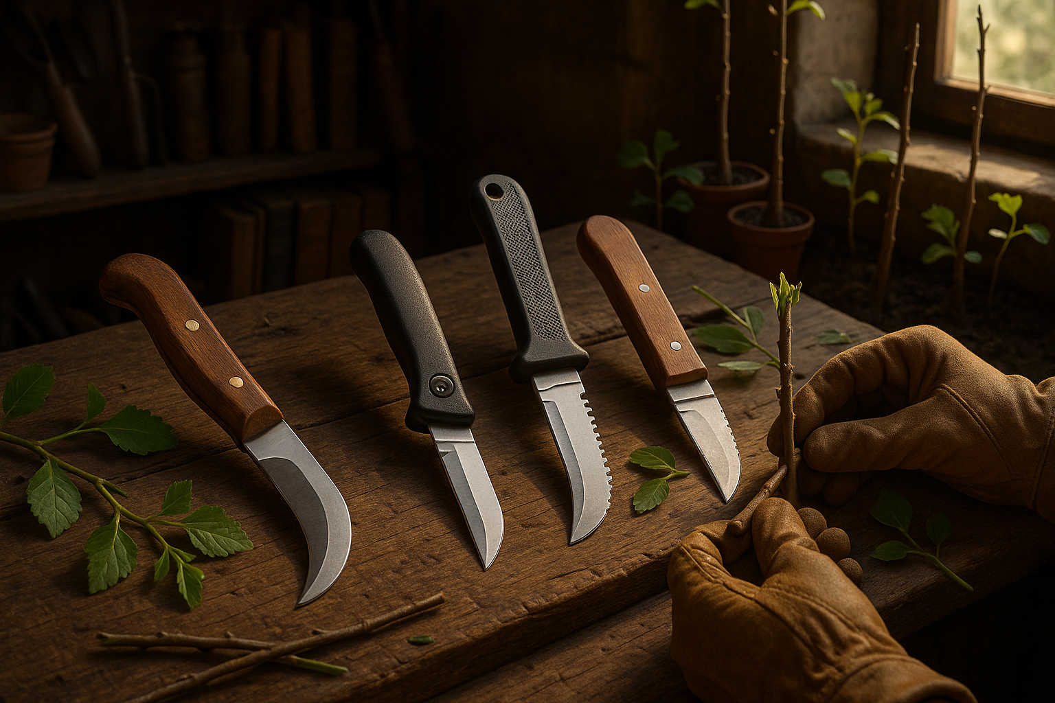 Лучший прививочный нож для сада с острым лезвием на деревянной рукоятке