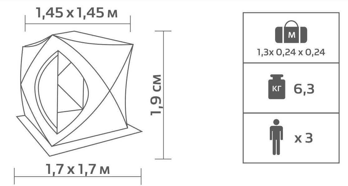 Палатка для зимней рыбалки Premier Куб 1.8х1.8, серо-желтая