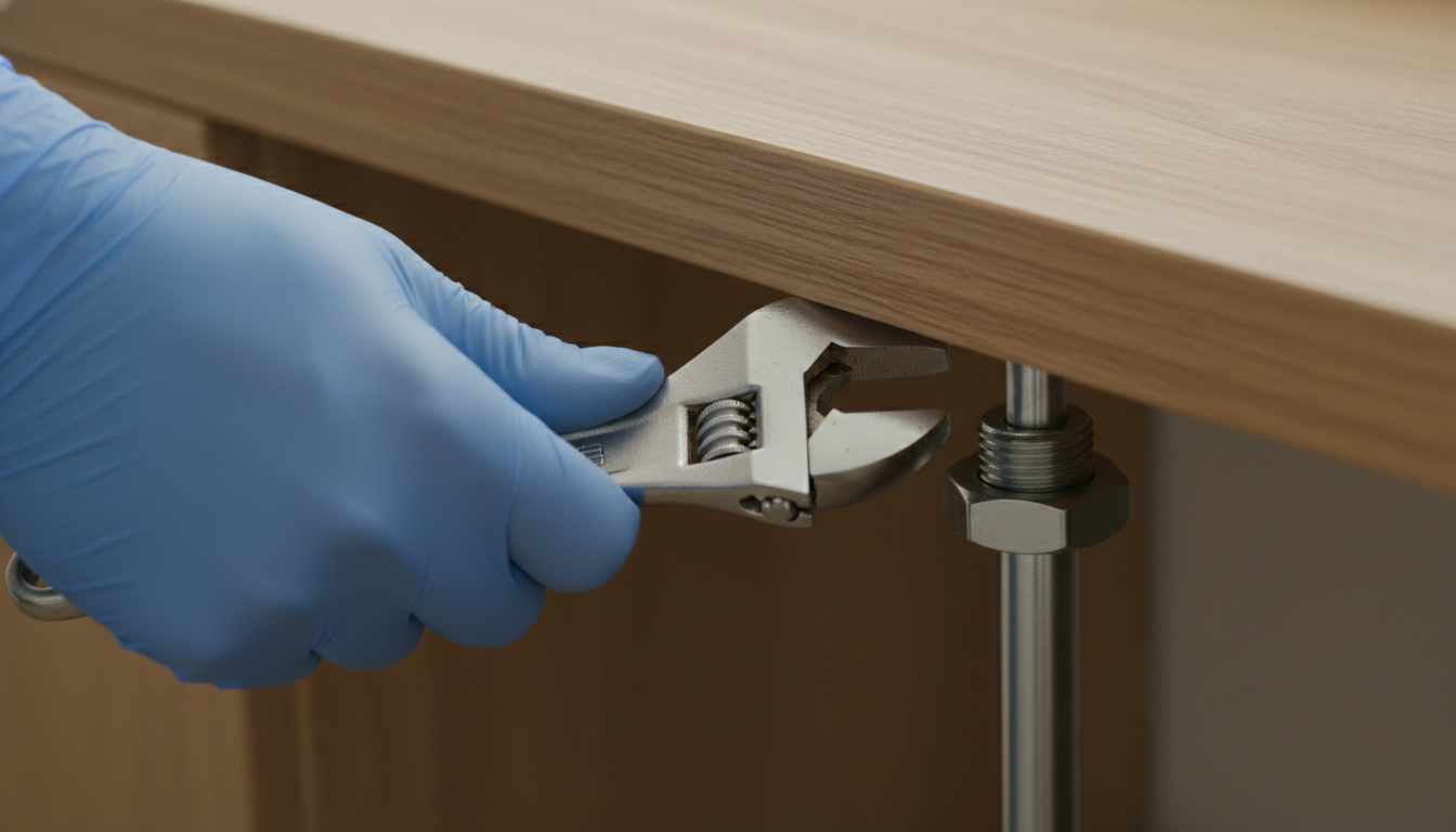 Затягивание монтажной гайки под мойкой