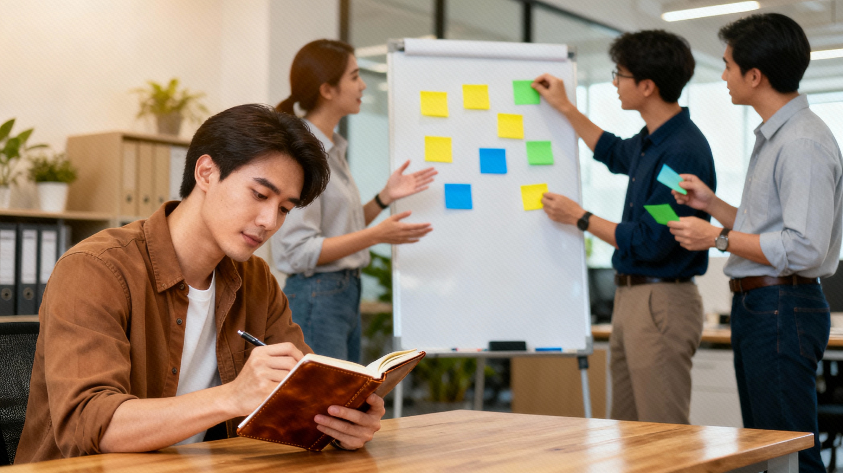 <img src="asking-questions-art.jpg" alt="Dhaka office group asking questions journal sticky notes">