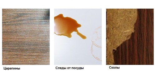 Следы на столе от порезов и чашек