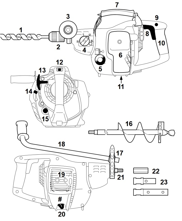 Схема и комплектация бензодрели для сверления шпал Stihl BT 45