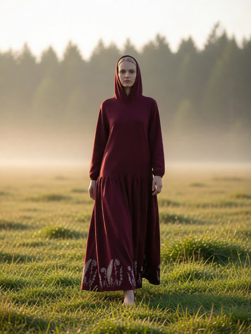 Иоанна. Платье льняное с капюшоном, вышивка по низу юбки PL-422615. LinenBy