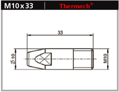 343Р103402 Наконечник контактный CuCrZr HD Ø 1.0 мм., M10x33,0 мм., предназначен для использования в качестве расходной части в ручных и автоматизированных сварочных горелках MIG/MAG серии 6G, 8G, 9W, 10W;