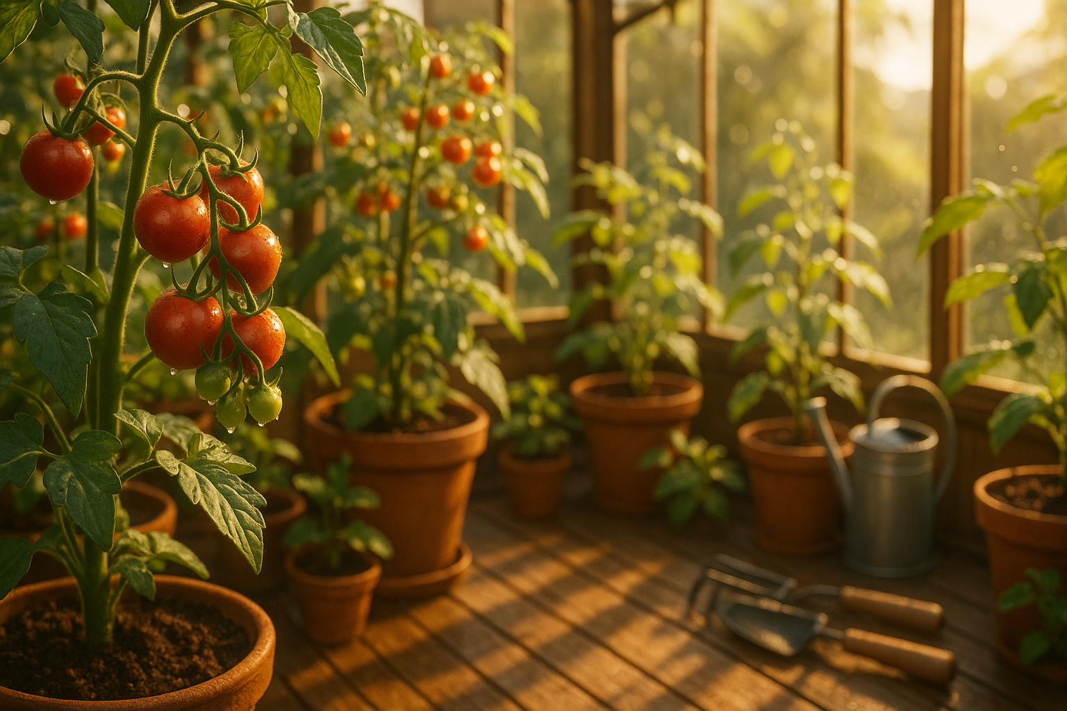 Горшки с помидорами черри на солнечном балконе для максимального урожая