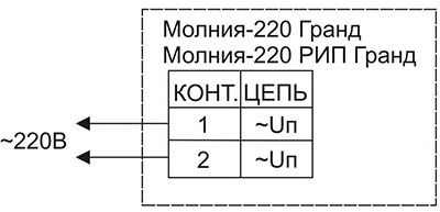 Схема подключения для светового оповещателя МОЛНИЯ-220 ГРАНД «Выход»