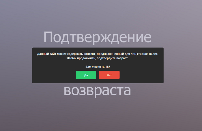 Подтверждение возраста на сайте 