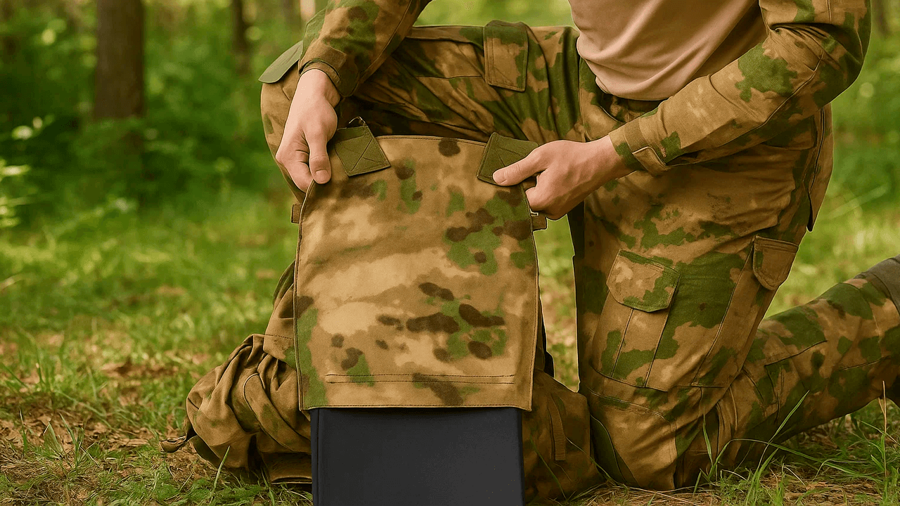 Военный достает бронепластину Военный достает бронепластину