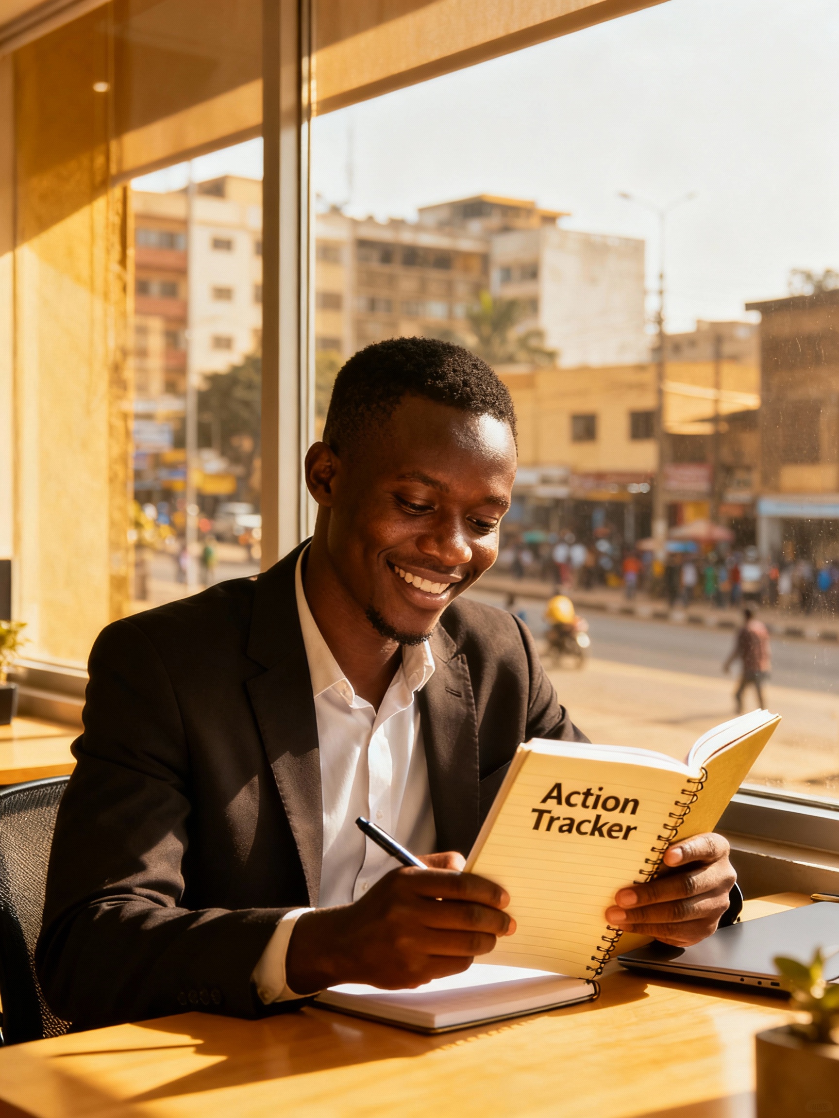 <img src="kinshasa-action-journal.jpg" alt="Kinshasa professional action tracker journal purpose city view">