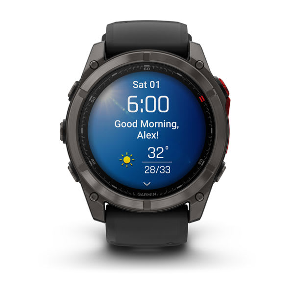 Умные часы Garmin Fenix 8 PRO, 51 мм, MicroLED, Sapphire, Carbon Gray DLC Titanium with Black/Pebble Gray Silicone Band, официальный ракурс 11