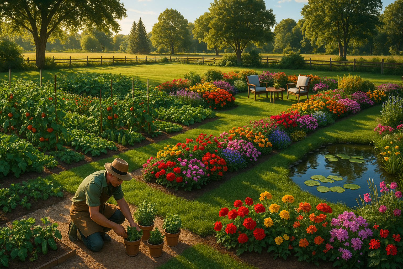 Схема планировки земельного участка с зонированием: жилая зона, зона отдыха, хозяйственные постройки и дорожки