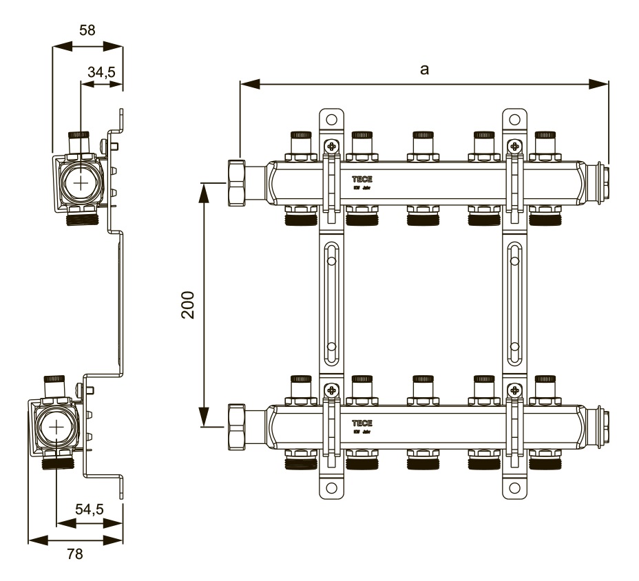 Габариты коллекторного блока TECE 712543