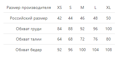 Таблица размеров Brikoly