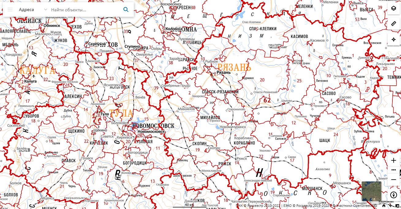 Публичная кадастровая карта Росреестра Рязанской области