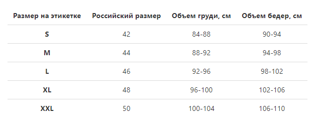 Таблица размеров Viva la Dona