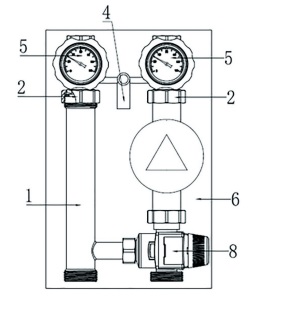 Конструкция насосной группы  Rommer с термостатическим смесительным клапаном в теплоизоляции