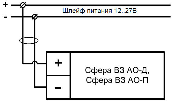 Схема подключения светодиодного аварийного взрывозащищенного светильника "Выход" Сфера В3 АО 12-27V DC