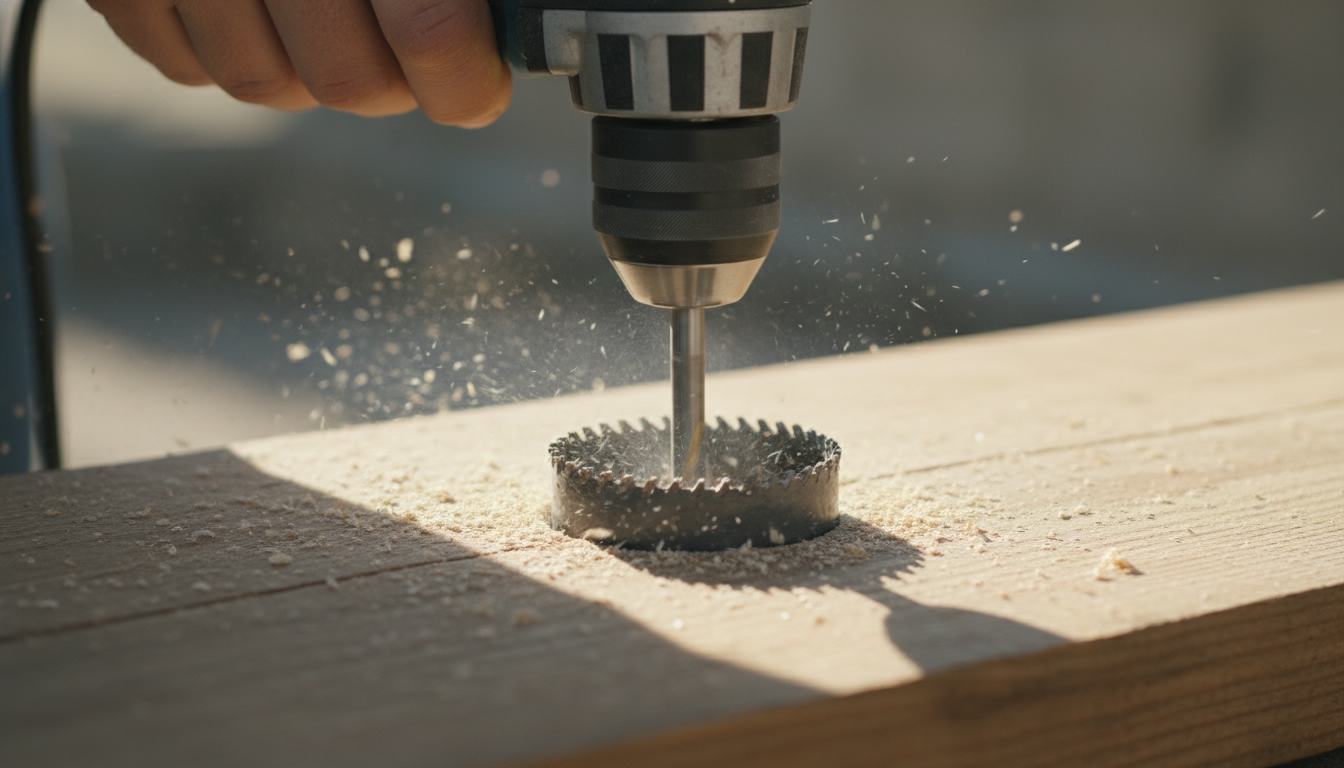 Сверление отверстия дрелью с коронкой