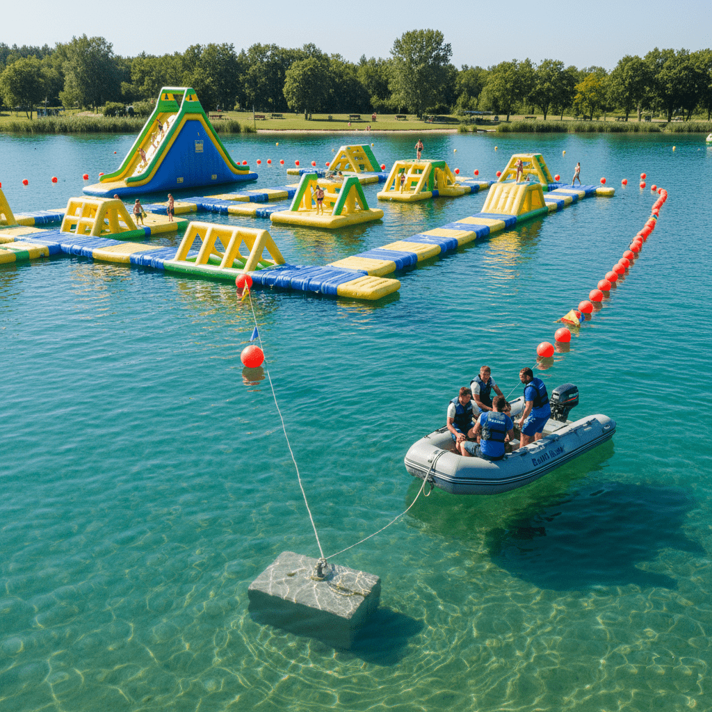 Установка аквапарка на воде