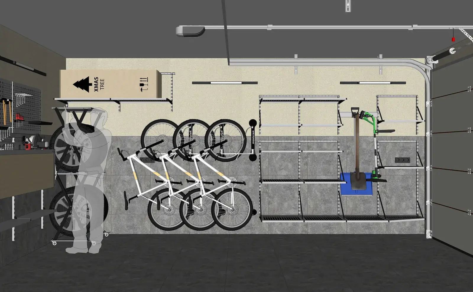 3D-проект правой стены: MTB Rack и полки