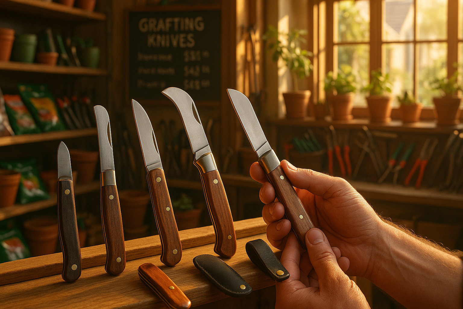 Лучший прививочный нож для сада с острым лезвием на деревянной рукоятке