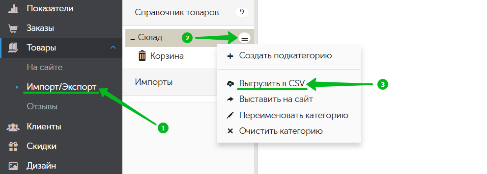 выгрузить структуру товаров сайта