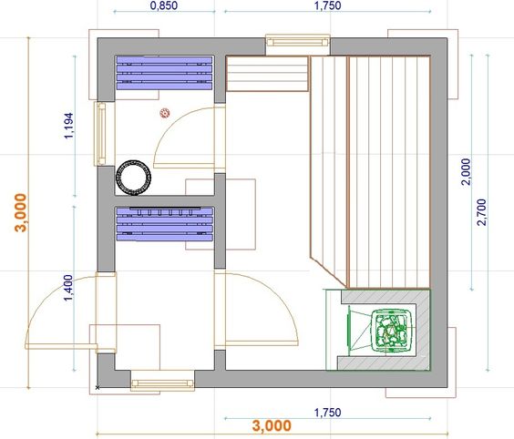 План бани 3 на 3 метра