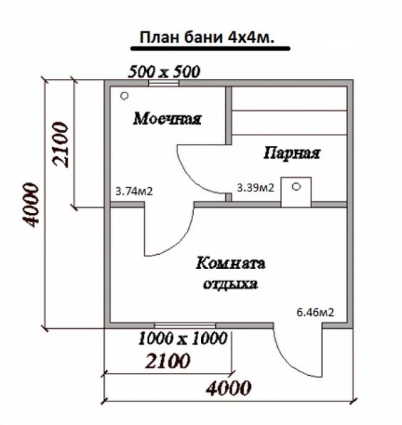 План бани 4 на 4 метра