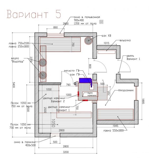 План бани 6 на 4 м
