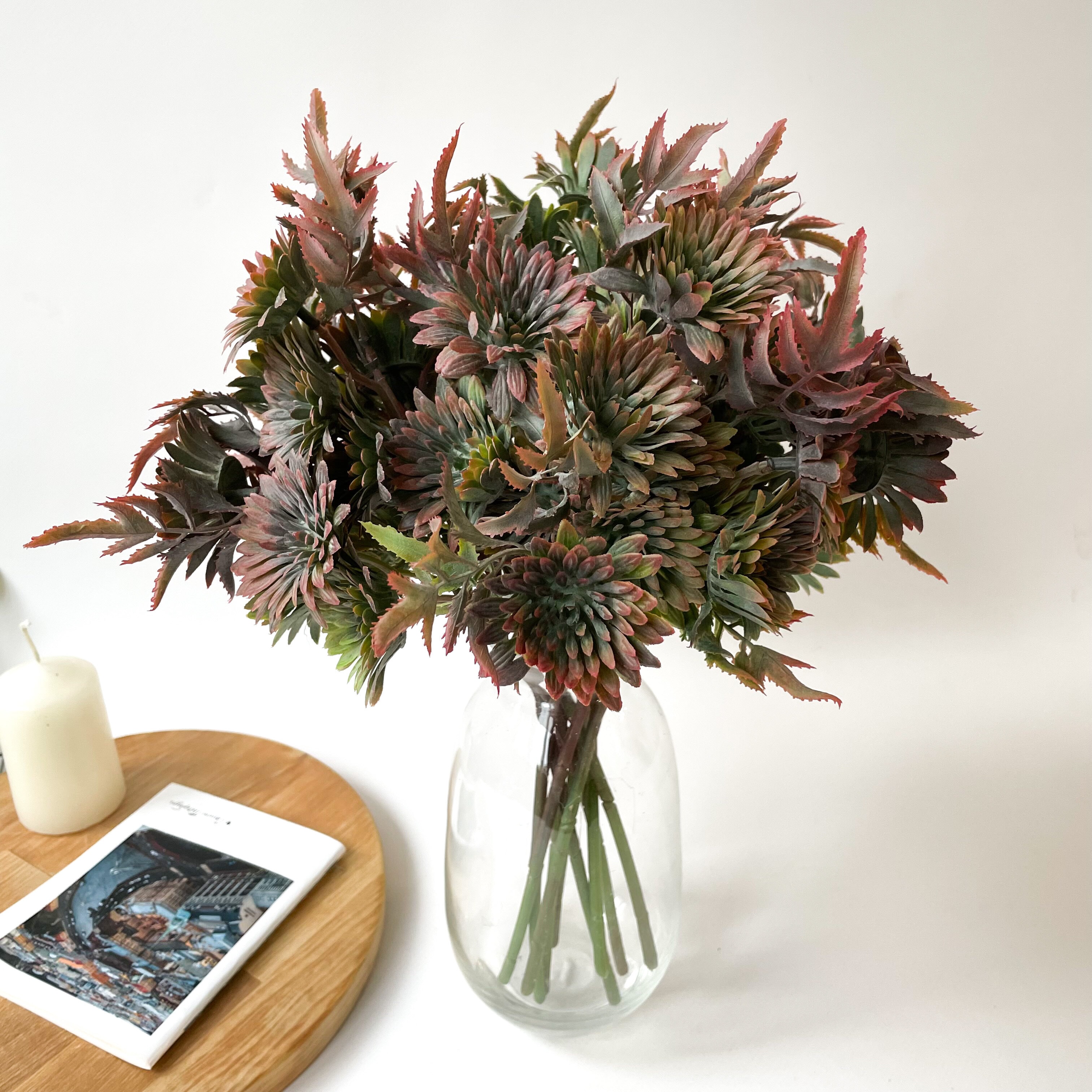 Искусственная зелень - календула флористическая, Красно-коричневаяпепельная, 3 объемные ветки, букет 36 см. – купить в Казани