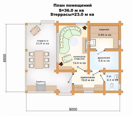 План бани 6,5 на 9 м