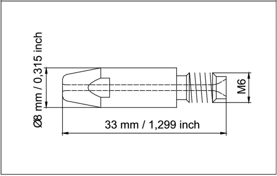 42.0001.0053 Наконечник контактный Ø 0,8 M6 / CuCrZr / L=33 mm., предназначен для использования в качестве расходной части в роботизированных сварочных горелках ROBO MIG/MAG;