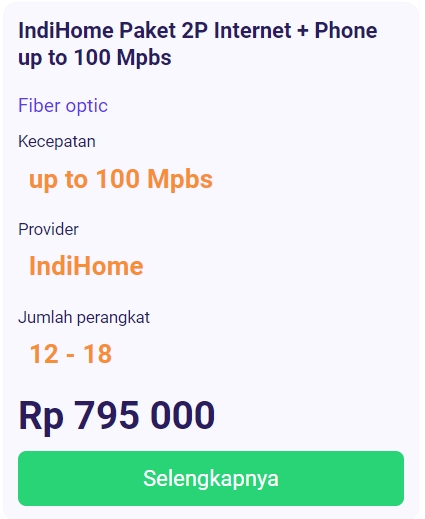 IndiHome Paket 2P Internet + Phone up to 100 Mpbs