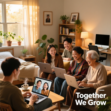 <img src="online-community-learning-2026.jpg" alt="Diverse people participating in online community learning with joy and connection on their devices">
