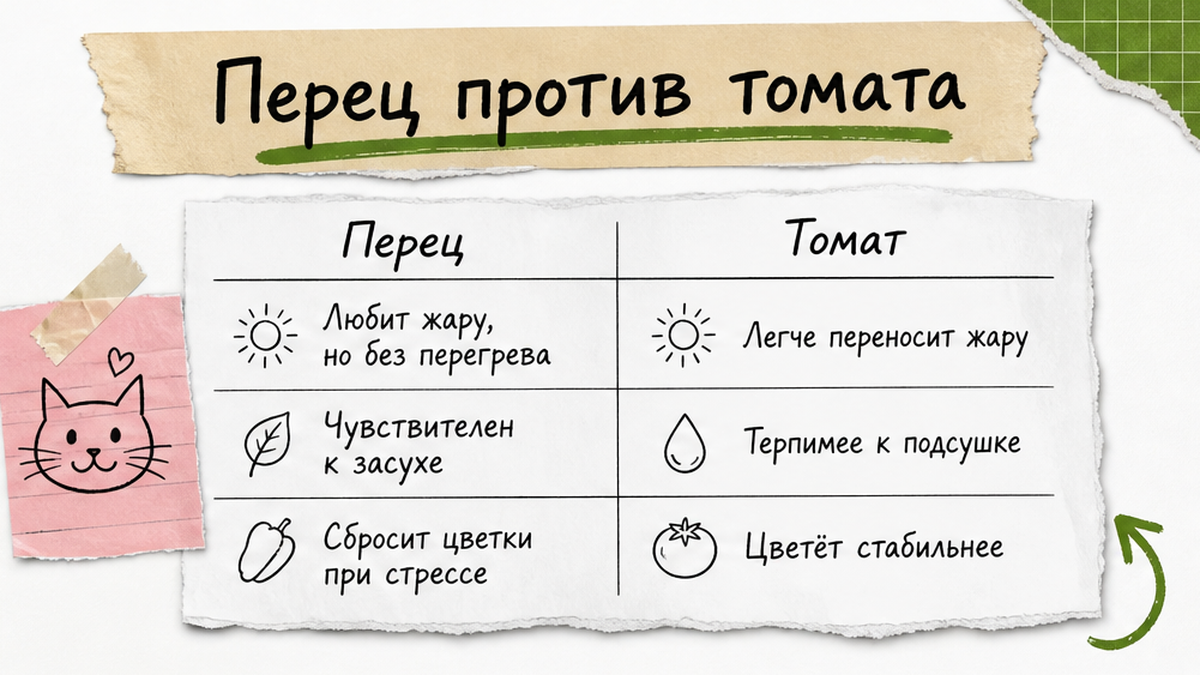 Таблица сравнения перца и томата на грядке летом