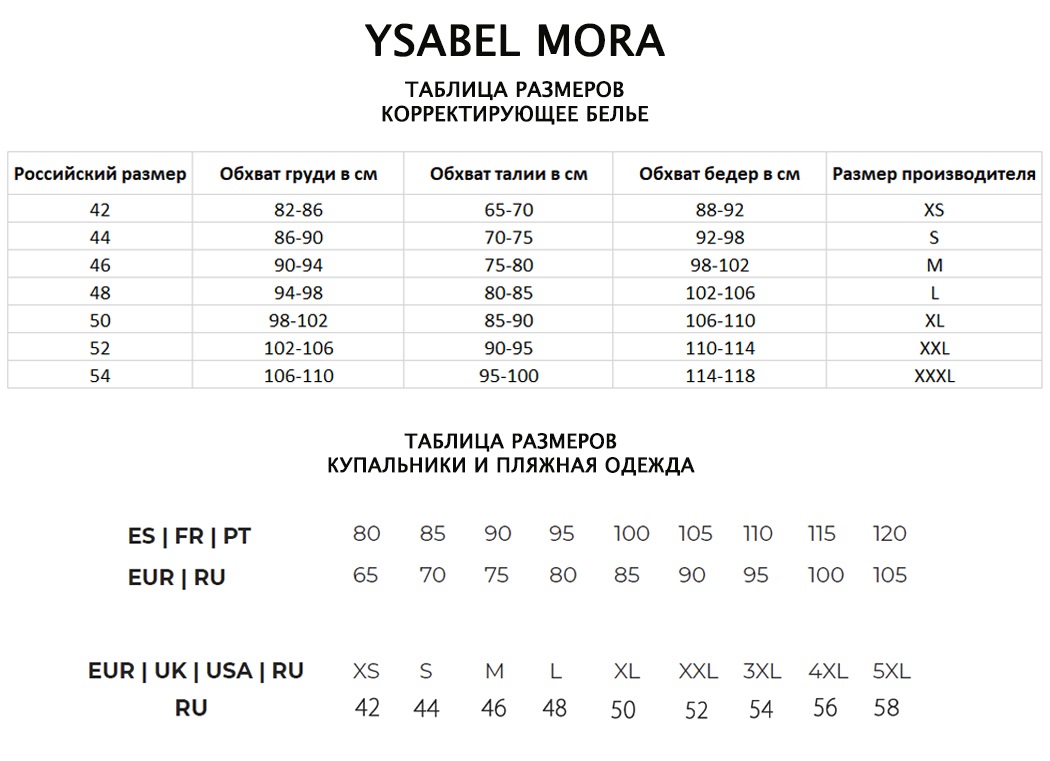 Таблица размеров YSABEL MORA