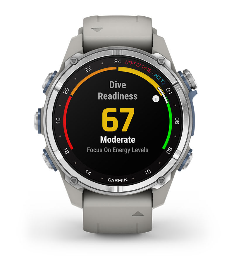 Умные часы Garmin Descent Mk3 (43 мм) из нержавеющей стали с силиконовым туманно-серым ремешком: ГОТОВНОСТЬ К ПОГРУЖЕНИЮ