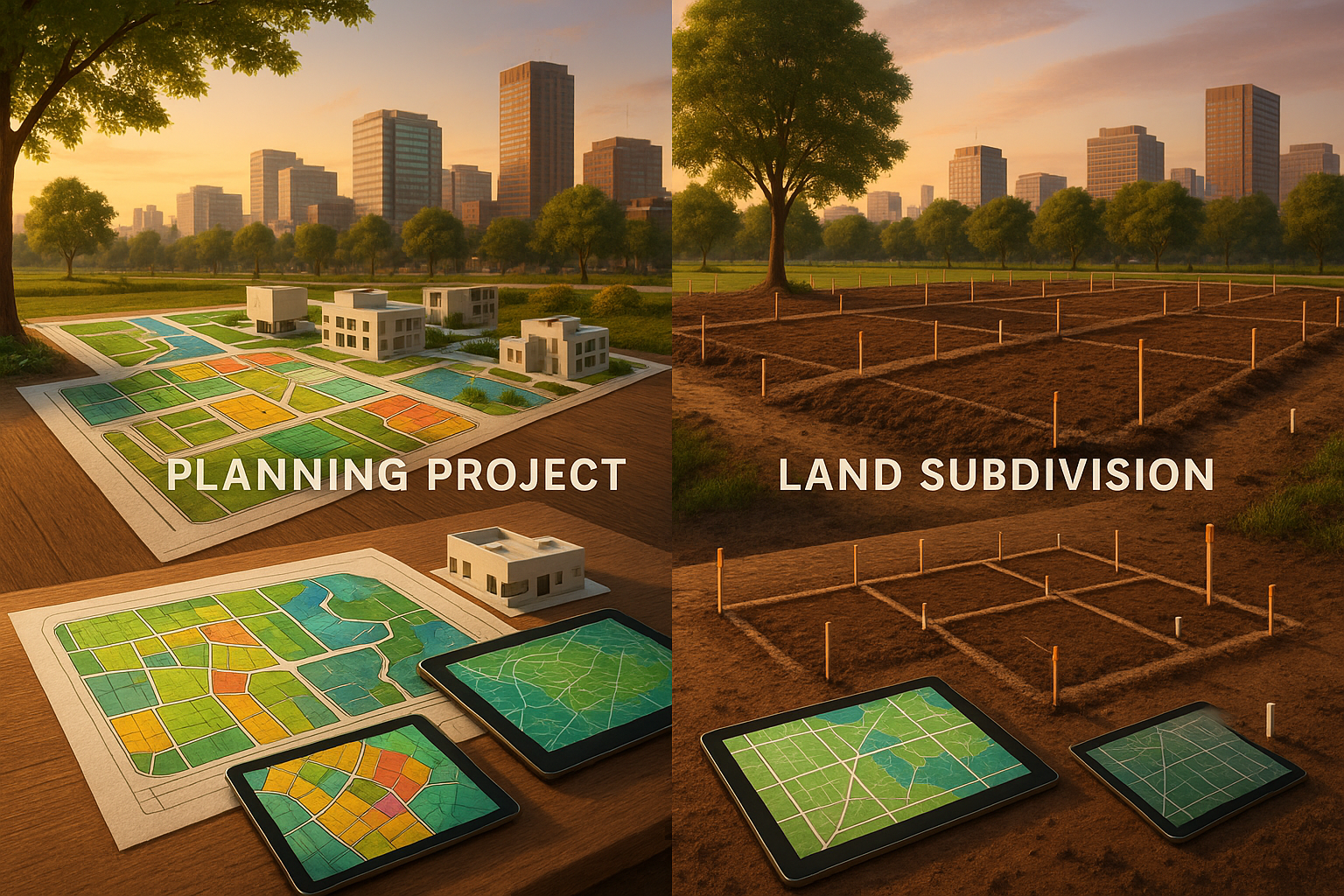 Чертеж проекта планировки земельного участка с границами и инженерными коммуникациями