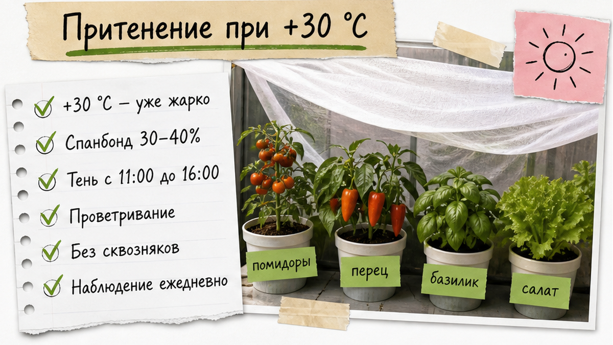 Чек-лист притенения перца при жаре +30 °C