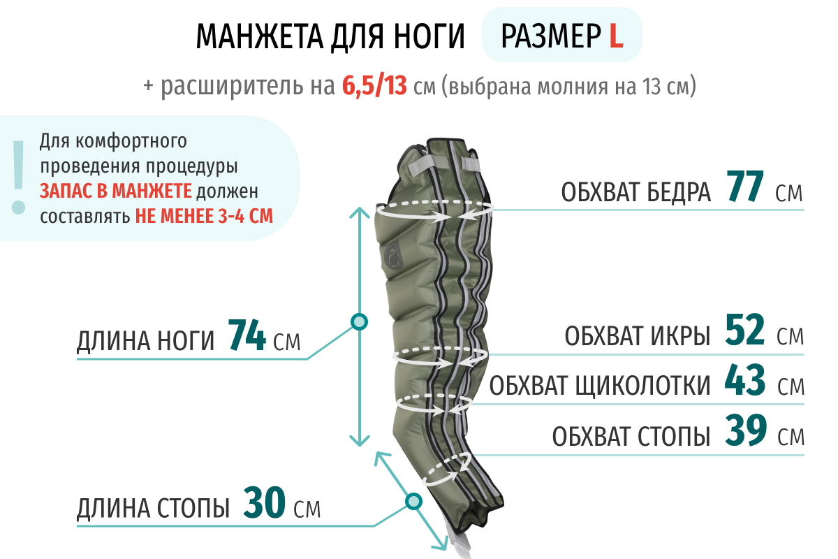 Размеры манжеты ноги L с расширителем 13 см (молния на 13 см)
