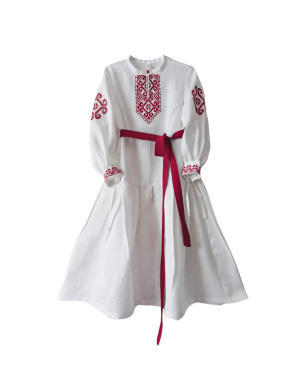 Славяночка. Платье льняное, белое в этностиле с вышивкой PL-422609 Славяночка. Платье льняное, белое в этностиле с вышивкой PL-422609