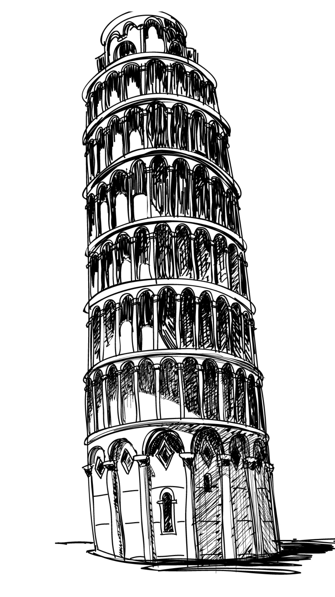 Рисование башни. Галилео Галилей Пизанская башня. Пизанская башня скетч. Пизанская башня чертеж. Пизанская башня очертание.