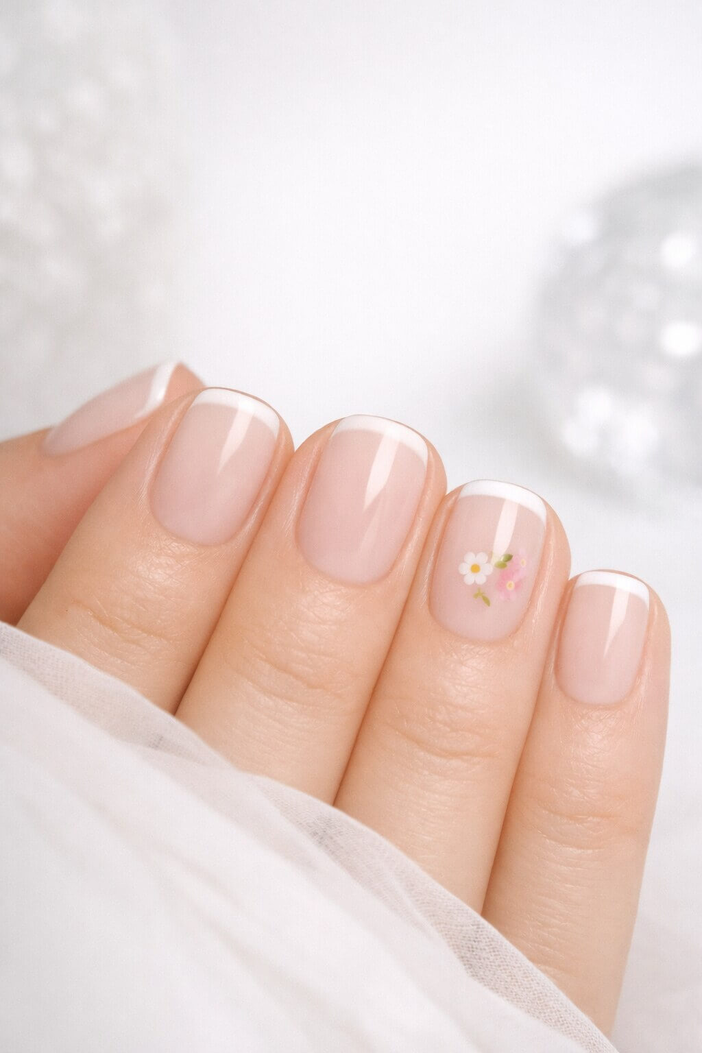 Весенний micro French на короткие ногти
