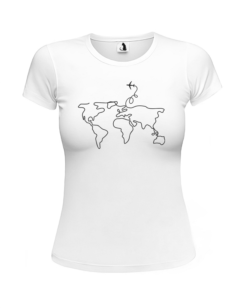 Футболка женская с самолетом Карта мира приталенная