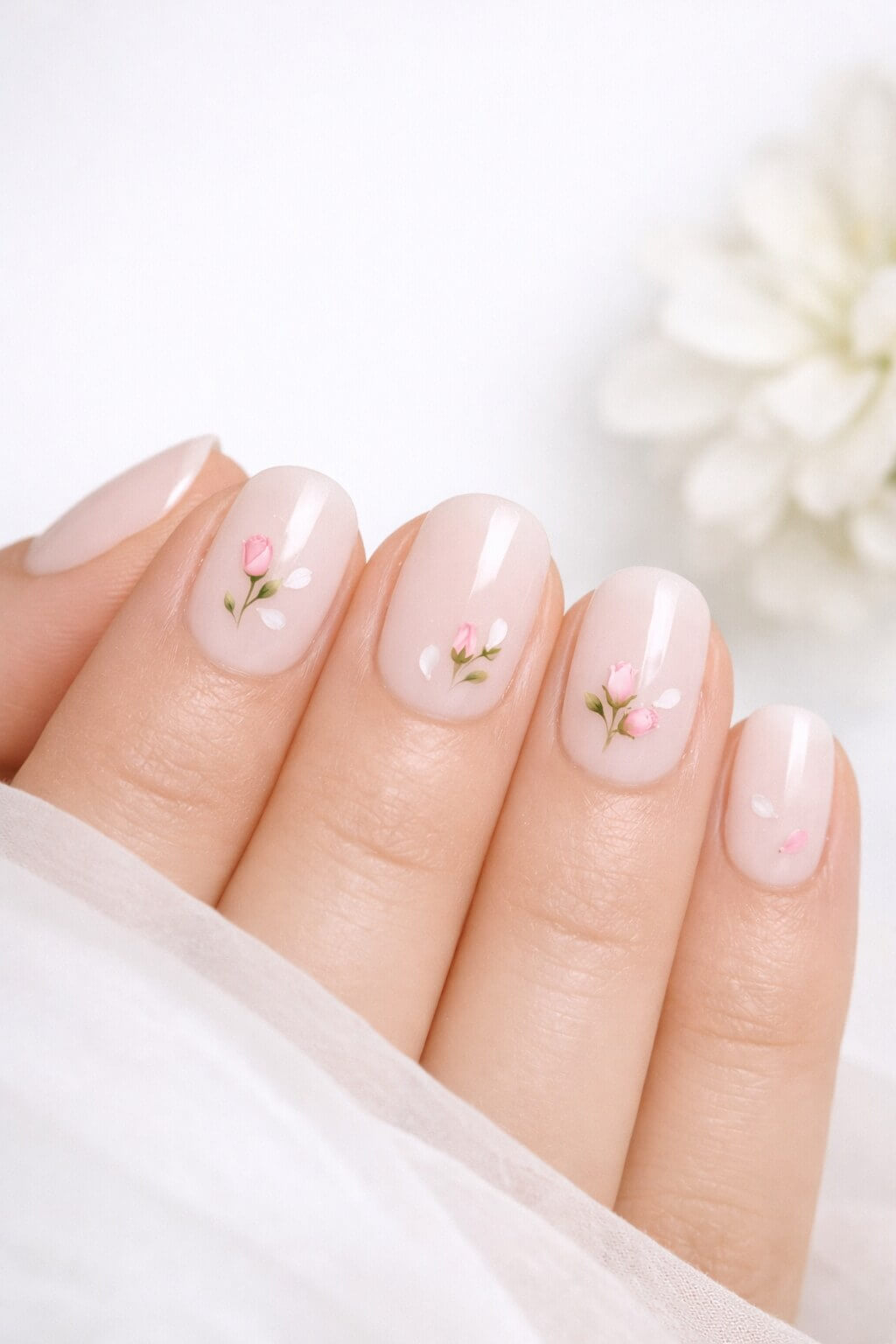 Весенний маникюр с лёгким цветочным дизайном